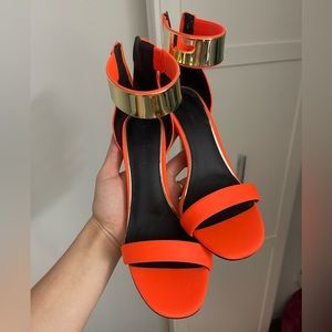 ASOS Design Hydroid Barely there heeled sandals in Neon Orange